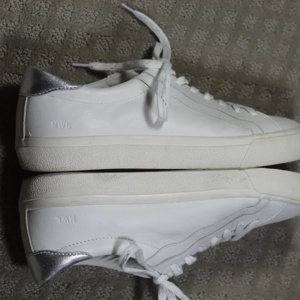 Madewell Women's Size 10 Sidewalk Wavy Low Top Sneakers White Leather Silver